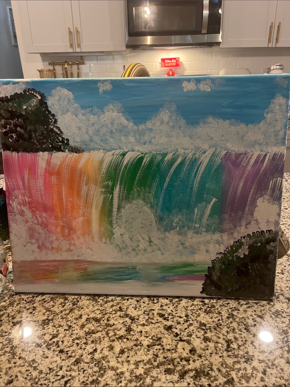Handmade Rainbow Waterfall Canvas Art - Multicolor
